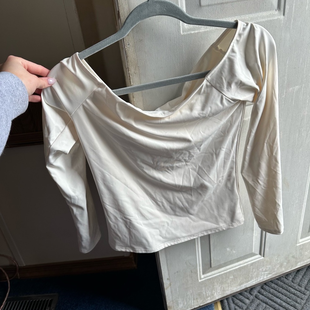 Elegant Cream Long Sleeve Women's Top
